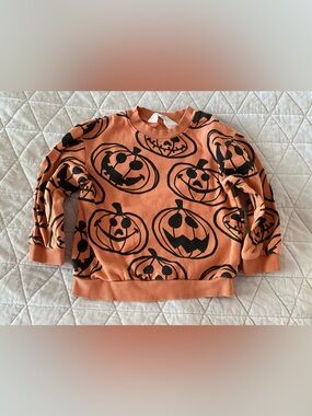 H&M pumpkin Halloween jack-o’-lantern print crewneck sweatshirt 3/4T